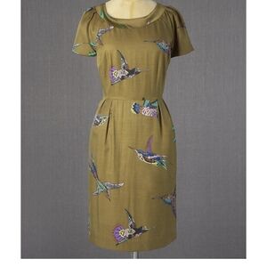 Boden Hummingbird Print Silk Blend Dress Sz.4P
